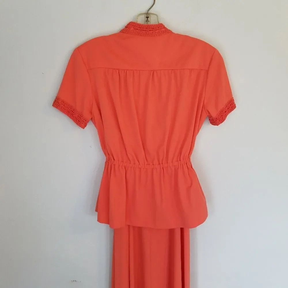 Vintage Elegant Coral 60’s ILGWU Spaghetti Strap Maxi Dress Matching Jacket Set